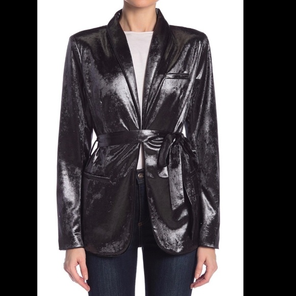 J.O.A. Crushed Velvet Blazer dark charcoal shawl collar shiny soft layering - Picture 3 of 15